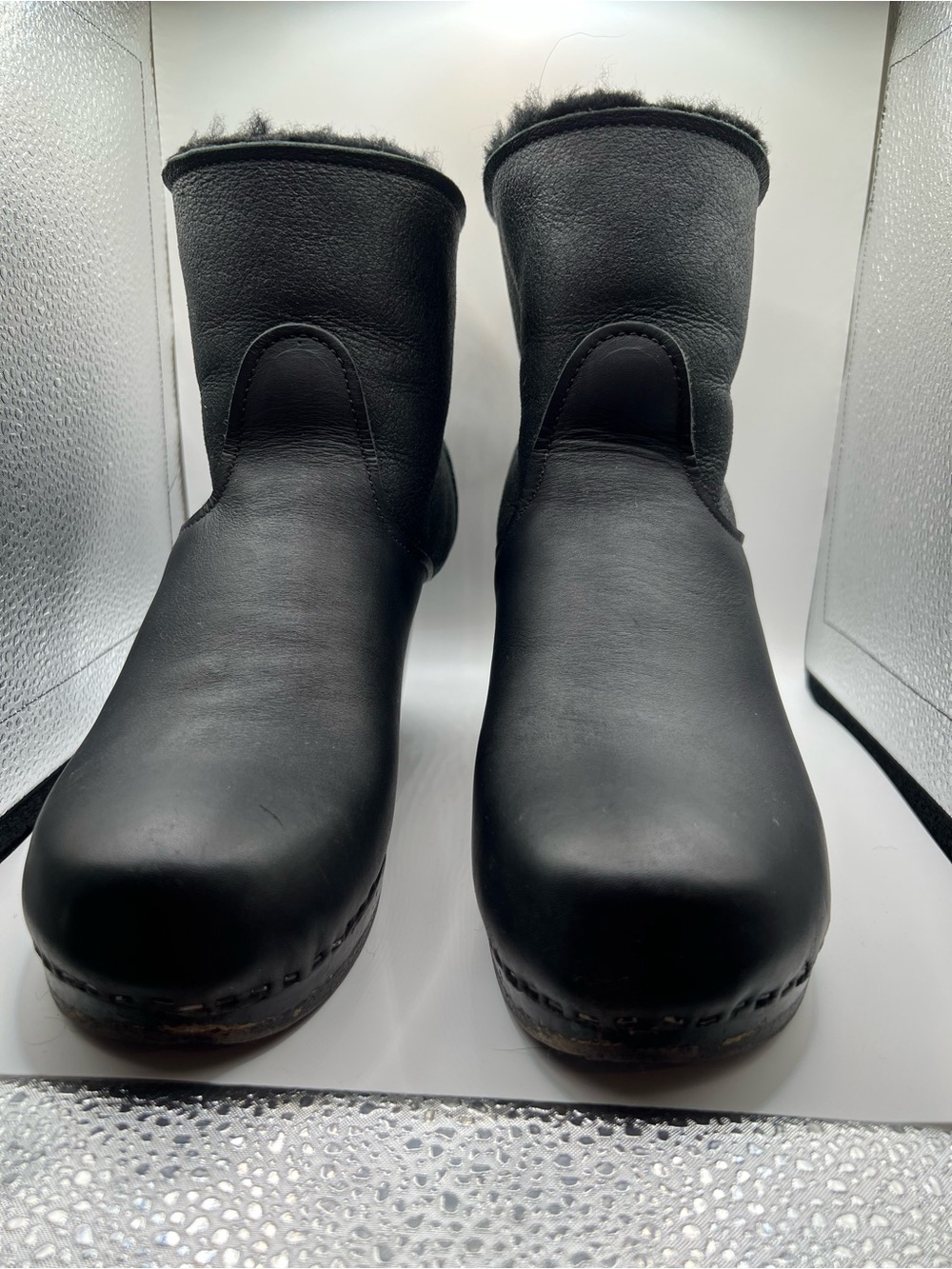 No. 6 Women's Black Short Winter Boots with Shearling Trim